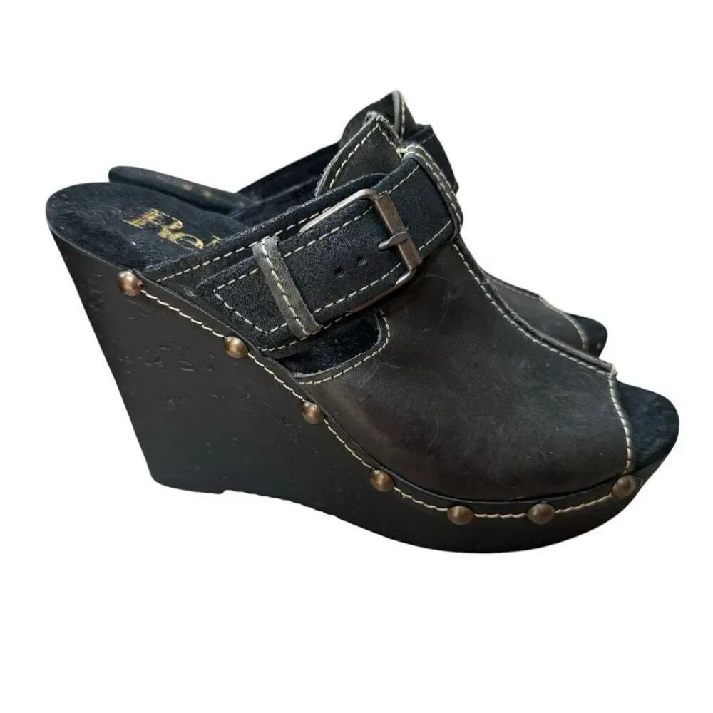 Reba UNLIMITED Black Leather Wedge Sandals New Womens Shoes size 9